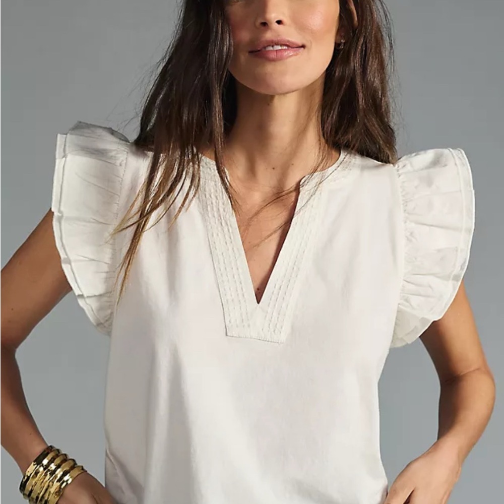 Anthropologie Cream Ruffle Sleeve Blouse